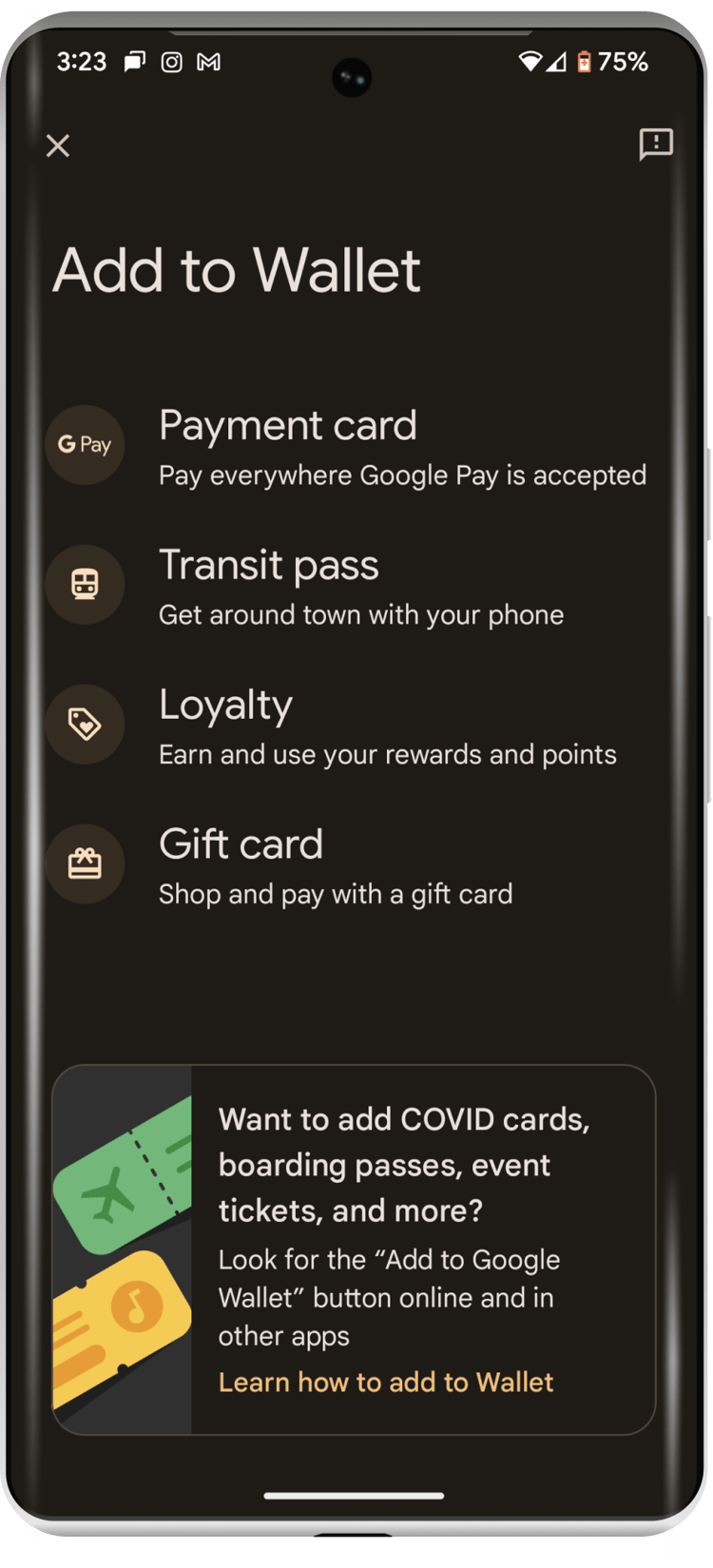 Add card to Google Wallet (Google Pay)
