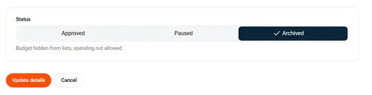 Budget status section showing Archived selected