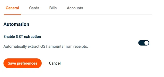Preferences page showing the Enable GST extraction toggle